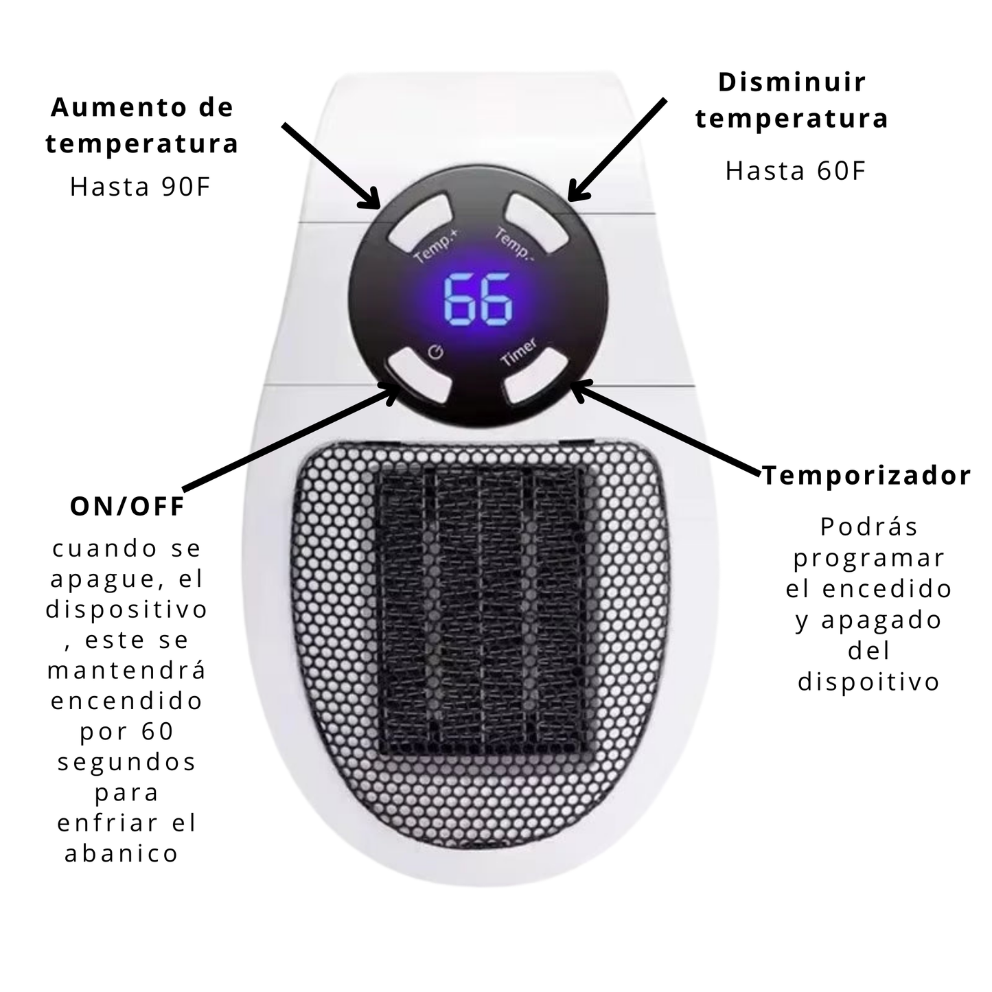 Calentador inteligente portátil con control de temperatura 350W