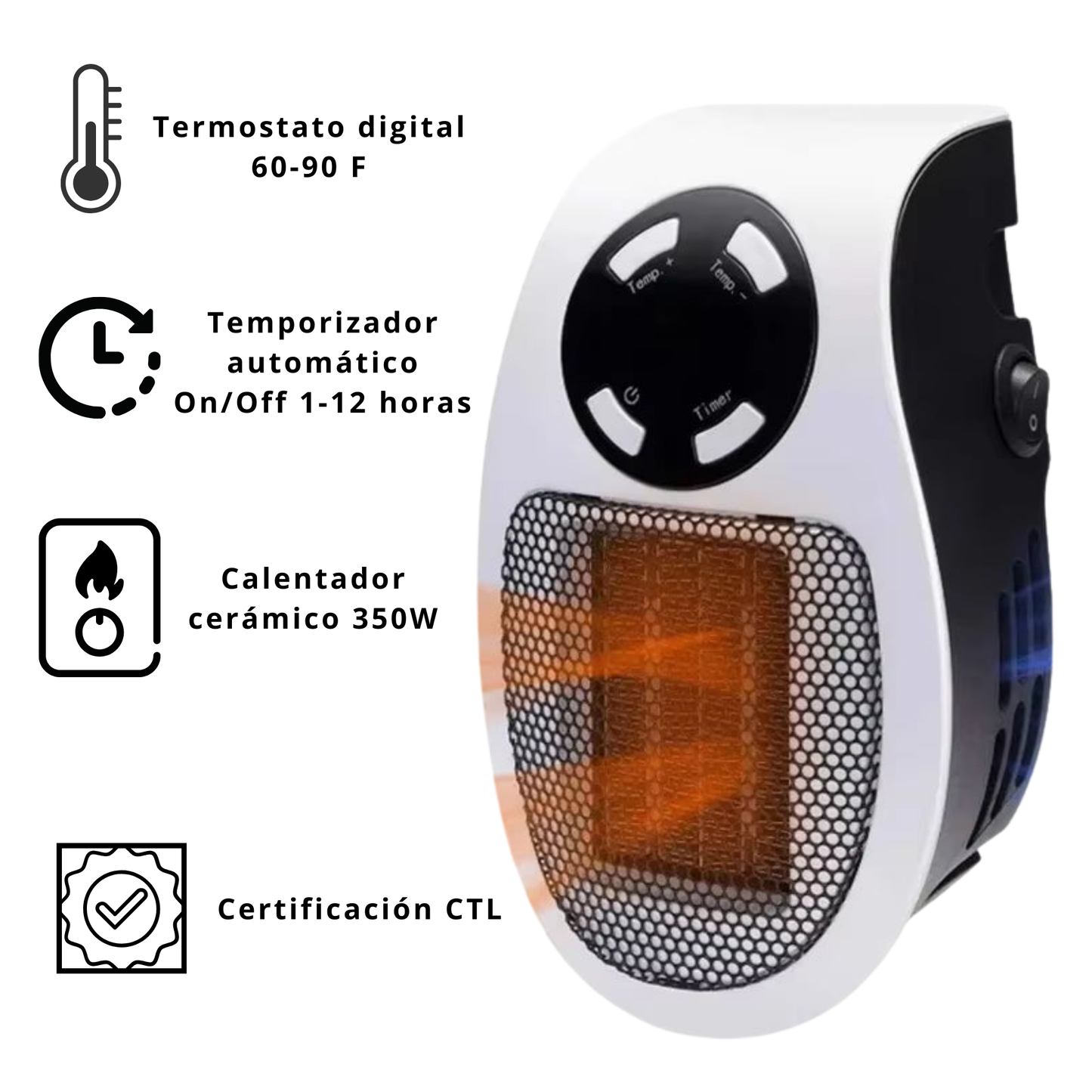 Calentador inteligente portátil con control de temperatura 350W